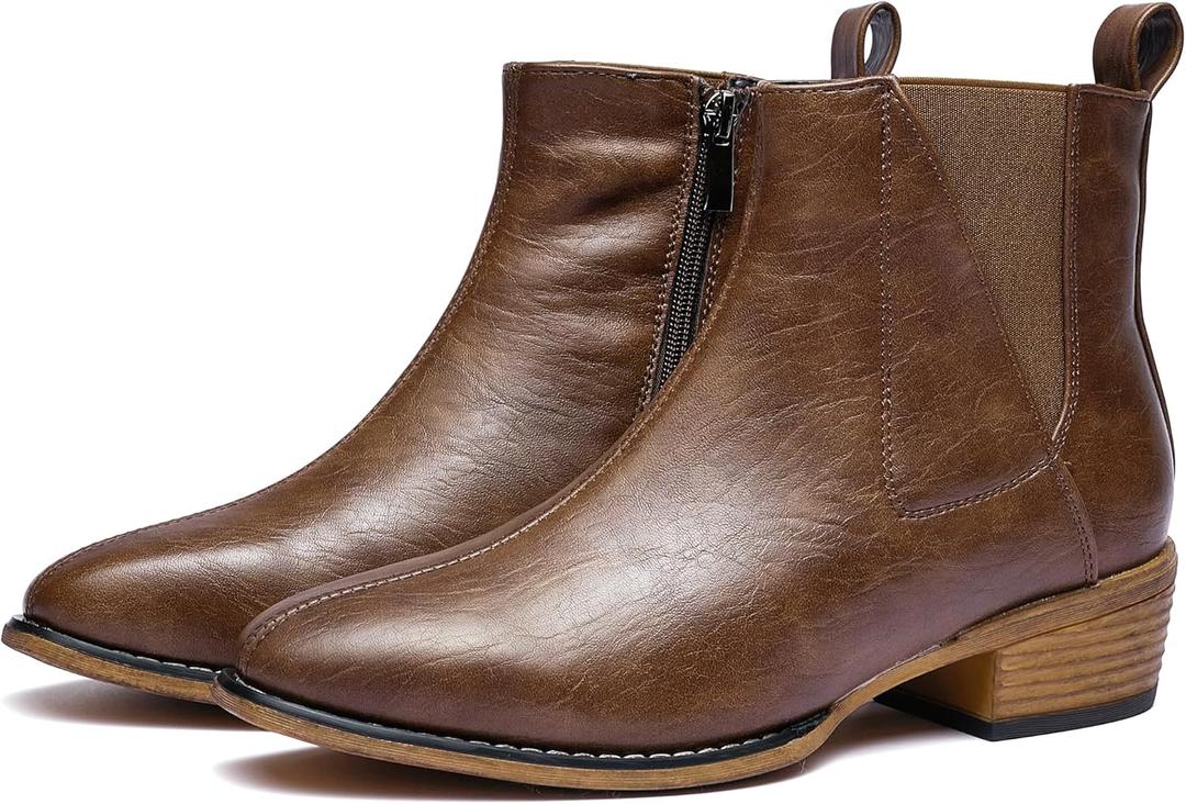Women's Ankle Boots Mid-height Heels Chelsea Zipper Dressy Booties (7, Brown)