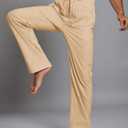 PASLTER Mens Cotton Linen Pants Casual Summer Beach Pants Dress Trousers | Loose Fit, Elastic Drawstring Waist, Lightweight, Straight-Legs, Slacks, Yoga, Work, Vacation, Quick Dry (Beige, XL)