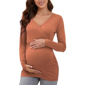 Glampunch Women's Maternity Nursing Tops Long Sleeve Breastfeeding Top Tee Shirt Double Layer Pregnancy Shirt (M)