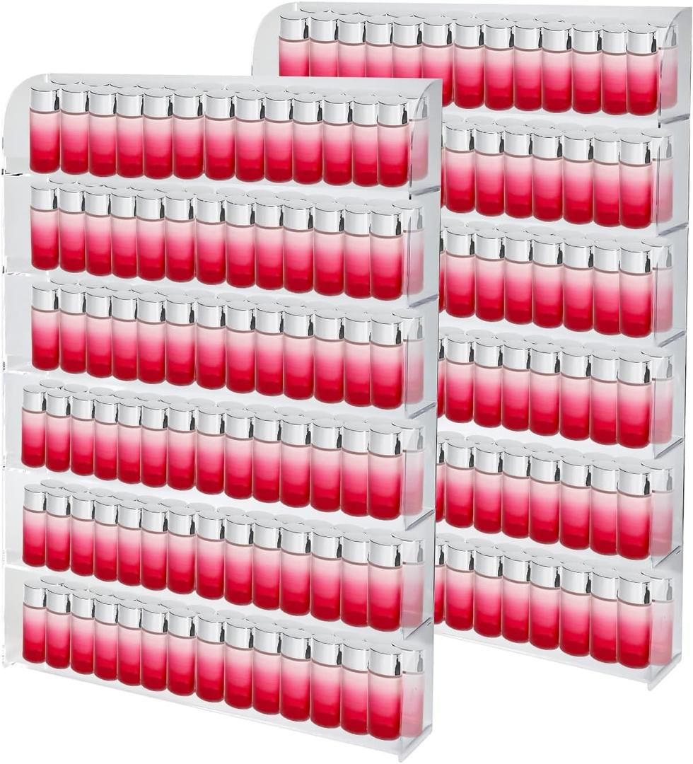 Yaeccc 2 Pack Acrylic Nail Polish Rack,20 * 27 Inch Hold Up to 384 Bottles, 6 TIER Nail Polish Organizer Wall Mounted,Nail Polish Organizer(3 Inch Deep)