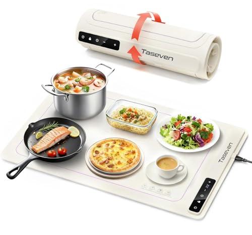 Food Warming Mat, Silicone Heating Tray with 7 Temperature Settings, Quick Full Surface Heating Pad, Thermochromic Line, Kids Lock, Electric Warming Tray for Buffets Party