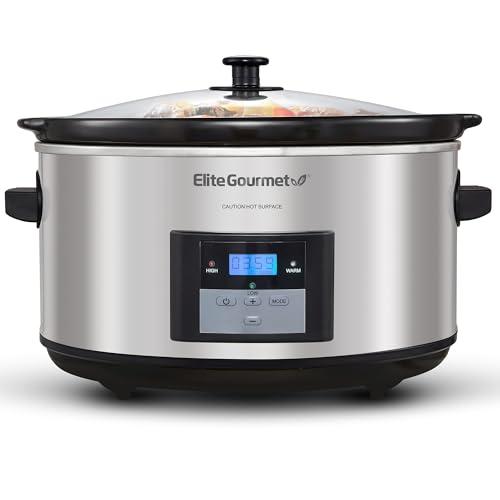 Amazon.com: Elite Gourmet MST-900D 8.5Qt Digital Programmable XL Jumbo Slow Cooker, Adjustable Temp, Entrees, Sauces, Stews & Dips, Dishwasher Safe Glass Lid & Crock, Stainless Steel: Home & Kitchen
