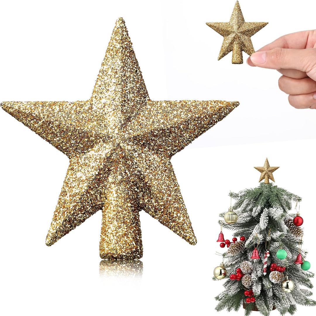 Hanaive Christmas Tree Topper Mini Star Small Treetop for Christmas Tree Star Ornaments Decorative for Home Xmas Holiday Party(Gold,2.36 Inch,Glitter)