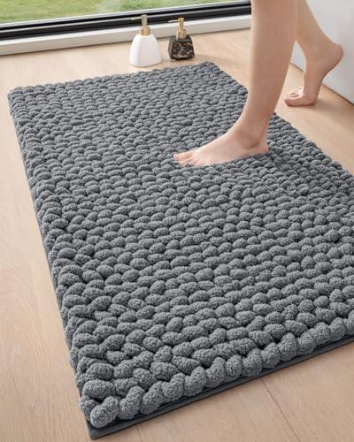 DEXI Bathroom Rugs, Chenille Super Absorbent Bathroom Mats, Non Slip Washable Bath Rug, Luxury Soft Plush Bathmat for Tub, Shower, Bathroom Floor, 24"x43", Dark Grey