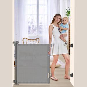 55 Inch Retractable Baby Gates for Stairs Child Gates for Doorways, Pet Gates for Dogs Indoor Wide Baby Gate Retractable Dog Gate Outdoor Gates for Decks Mesh Gate, Pet Gates for Doorways/Stairs, Gray