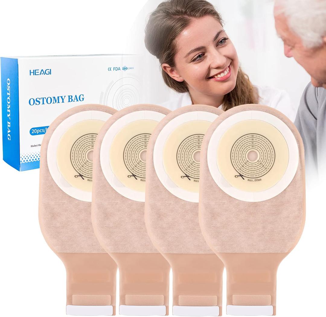 20 Pack Colostomy Bags, One Piece Ostomy Bag Ostomy Supplies, 15 mm-60 mm Cut to Fit Drainable Pouches with Closure for Ileostomy Stoma Care
