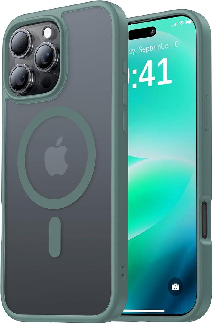 Magnetic Shockproof for iPhone 16 Pro Max Case,Skin-friendly[Compatible with MagSafe] [Military-Grade Protection]Anti-Yellow Translucent Slim Cover for iPhone 16 Pro Max Phone Case,Forest Green