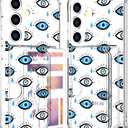 Compatible with Samsung Galaxy S24 / S25 Case Card Holder for Women Cute Design,Wallet Phone Cases Transparent Cool Kawaii Protective (Clear Blue Evil Eyes)