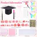 Knitgrip Graduation Cap with Decoration Kit 2026, DIY Grad Cap Topper Kit with Hat, Faux Floral, Glitter Cards, 3D Butterfly, Ribbon Bow, Rhinestone Alphabet Stickers, Paint Marker, Glue Gun(Pink)