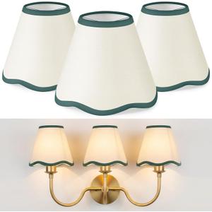 VIHOSE Set of 3 2.9" Top x 5.9" Bottom x 5.1" Height Lamp Shade with Petal Edge Chandelier Shades Fabric Scalloped Lampshade for Floor Wall Lamps Table Living Room Bedroom (Green Edge)