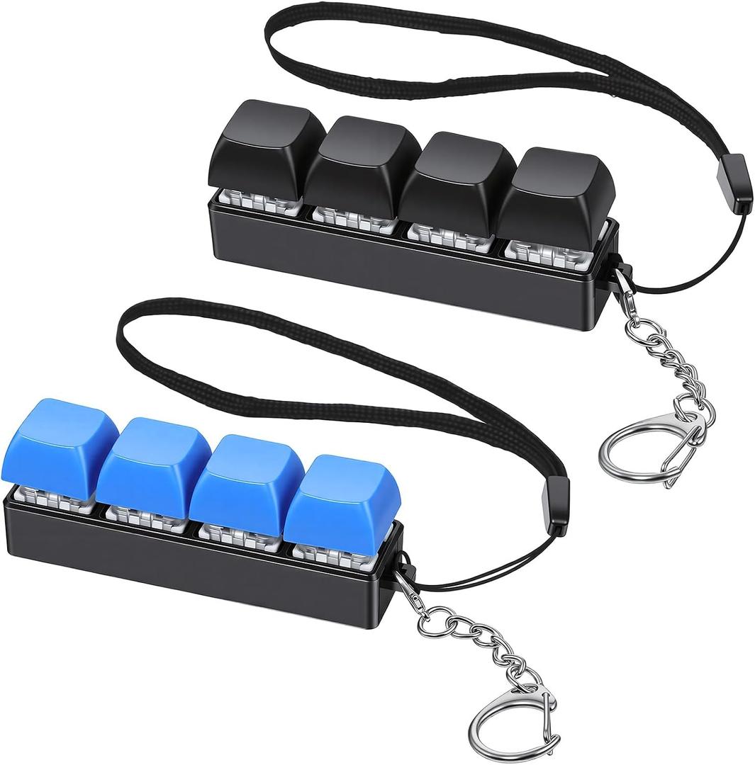 2 Pcs Keyboard Fidget Toys Fidget Clicker, Keyboard 4-Button Keychain Clicker Button ADHD Gifts Sensory Toy for Adult to Relief Stress Boost Focus Pass The Time, Black