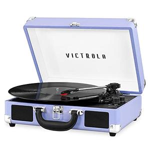 Victrola Journey Bluetooth Portable Suitcase Record Player – with Built-in Speakers, 3 Speed Vinyl Record Player, RCA Out, Headphone Jack (Lavender/Silver)