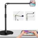 elitehood Heavy Duty Aluminum Overhead Phone Stand, 15 in Long Arm iPhone Holder for Video Recording, 360 Degrees Swivel Tilt Overhead Phone Mount for Filming, Meeting, Cooking, Painting and Crafting