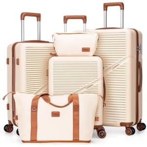 Cosbarn 5 Piece Luggage Sets with Spinner Wheels, Hardshell ABS Suitcase Set with Tsa Lock, Lightweight Hardside Waterproof Travel Suitcases for Men Women, White (20"/24"/28")
