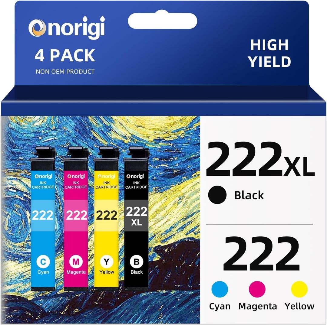 Remanufactured Ink Cartridge 222XL 222 Ink Cartridges Replacement for 222 222XL Ink Cartridge Combo Pack Work with Workforce WF-2960, Expression XP-5200 (4-Pack)