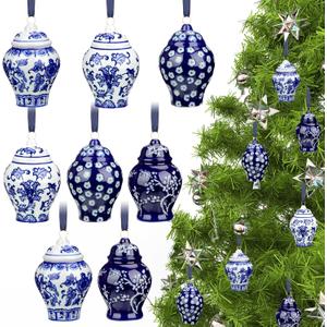 8 Pieces Christmas Chinoiserie Ornaments Mini Ginger Jar Ornaments Porcelain Hanging Ornaments Blue and White Ginger Jars Chinoiserie Decor for Xmas Tree Decorations(Stylish)