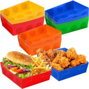 Hoolerry 25 Pcs Block Building Party Favor 5 lb Paper Food Trays Large Brick Theme Party Disposable Serving Tray Snack Tray for Food Building Block Birthday Baby Shower Decor (Bright Color)