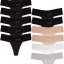 Jo & Bette Lace Thongs for Women - 6 or 12 Pack Low Rise Thongs - Lace Panties Cotton Underwear Women Sexy No Show Soft (Small, 6pk Black, 6pk Neutral)