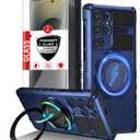 for Samsung Galaxy S25 Ultra Case Compatible Wireless Charging Magnetic,with Screen Protector,for S25Ultra Phone Case with 360Stand Ring Military Grade Shockproof Heavy Duty Protection Blue