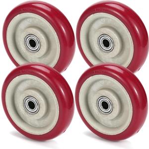 5 Inches Casters Wheels Medium Duty, 4 Packs Bearing 500LBS, Replacement for Platform Trucks Cart Furniture Workbench, Red PVC