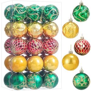 30ct Christmas Ball Ornaments Shatterproof Christmas Hanging Tree Decorative Balls for Party Holiday Wedding Decor Green Gold Red, 2.36",60mm