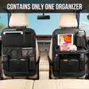 Leather Car Backseat Organizer with Tablet Holder - 9 Large Storage Pockets, Foldable Food Tray & Anti-Scratch Kick Mats - Universal Car Seat Protector for Kids, Pets & Travel Accessories 1 Pack