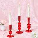 3Pcs Valentine's Day Glass Candle Holders Red Heart Glass Taper Candlesticks Coquette Crystal Candle Holders for Table Centerpiece Bridal Wedding Mother's Day