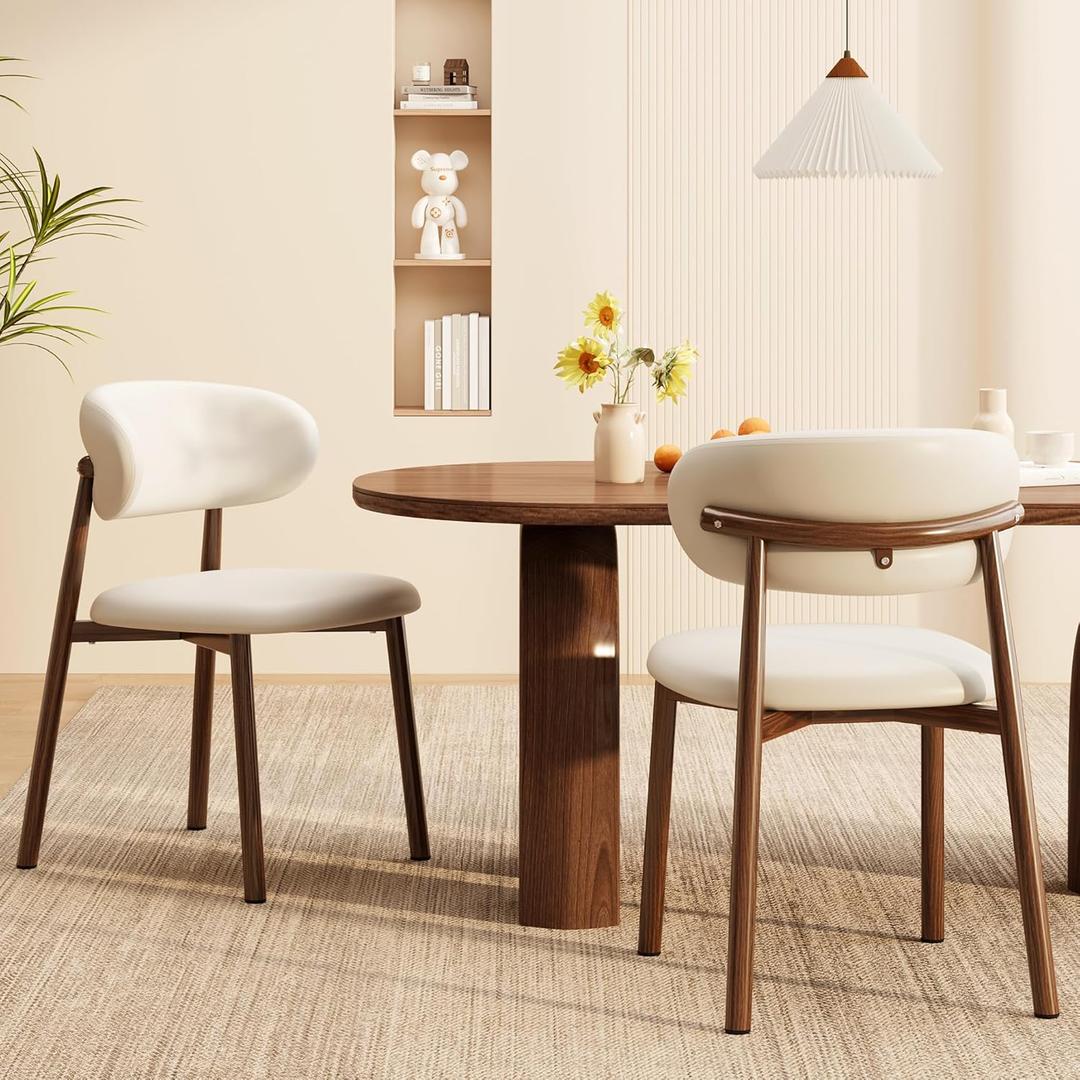Kitchen Dining Chairs Set of 2 Modern Upholstered Leather Farmhouse Dining Room Chair with Metal Legs, Walnut Leg/Beige, 17.7 X 15 X 31.1 Inches