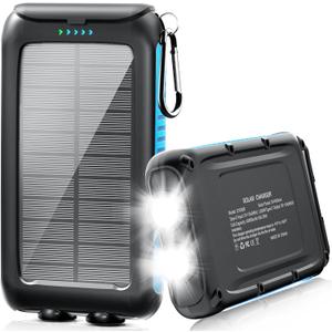 Solar-Charger-Power-Bank-49800mAh Portable Solar Phone Charger with LED Flashlight/15W Fast Charge USB C Waterproof External Backup Battery Pack for All Cell Phones & Electronic Devices (Blue), 1 Piece