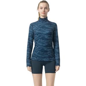 Women's Slim Fit Turtleneck Base Layer Long Sleeve Top, Mountain Print, Moisture-Wicking for Workouts & Outdoor Medium