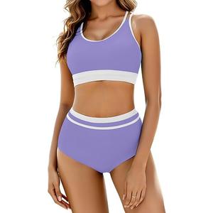 Arolina Women's High Waisted Bikini Sets Cheeky Two Piece Swimsuits Color Block Sporty Bathing Suits High Cut Swimwear Medium
