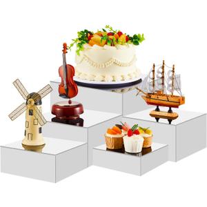 Sintuff 5 Pcs Buffet Risers, Large Acrylic Dessert Cupcake Table Stands, Food Display Cube for Jewelry Figures Show Decor, Cube Boxes Nesting Risers with Hollow Bottoms(White,6/7/8/9/10inch)