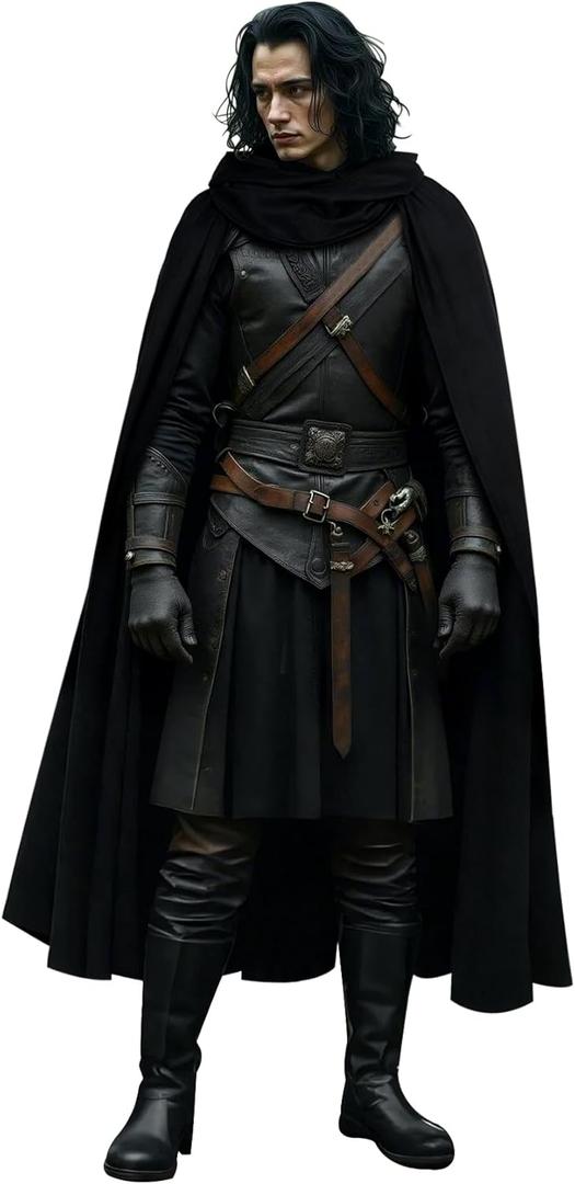 L'VOW Medieval Black Cloak with Hood Renaissance Hooded Cape for Halloween Assassin Creed Ninjia Cosplay