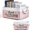 Book Storage Basket for Book Lovers, Reading List Organizer Bin, Bookworm Gift, Book Accessories for Students, Teachers, and Book Club Members (Pink)