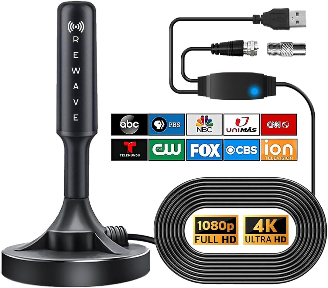 Rewave Antena Upgraded Version, Rewave TV Antenna Signal Booster, Coverage Up to 800 Miles, Amplified Hd Digital TV Antenna, Supports 4K Indoor Full HD Smart TV (Updated Version)
