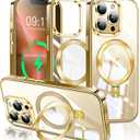 ESTPEAK Titanium Gold CD Mag-Stand Case for iPhone 13 Pro Case with Invisible Magnetic Ring, [Fit for MagSafe] [Never Yellowing] Top Clear Phone Case Cover for iPhone 13 Pro 6.1" Men Women