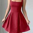 Milumia Women Square Neck Halter Dress Sleeveless Flared A Line Mini Dresses (L)