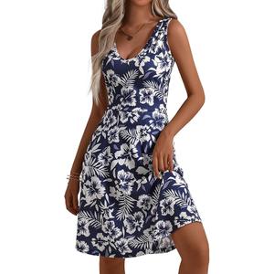 HUHOT Womens Sleeveless V Neck Dress with Pocket Summer Beach Midi Flared Tank Dress, Size M 