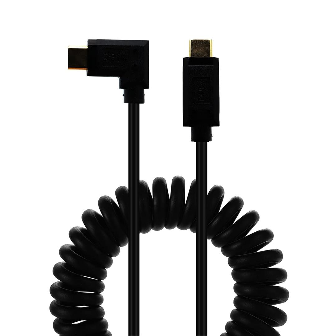 LOKEKE Coiled USB C to USB C Cable, Spring Type C Male to Type C Male with 90 Degree Angle Charging Cable Adapter Cord Compatible with Computer/Phone/Pad/Laptop/Tablets(1.2M, M to M 90 Degree)