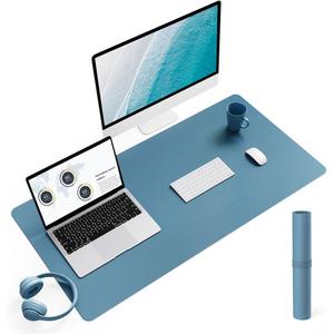 YSAGi Non-Slip Leather Desk Pad L Size, Waterproof Laptop Computer Desk Keyboard Mat, Table Protector Blotter Mat, Large Mouse Pad for Office/Work/Home/Decor(Blue, 35.4" x 17")