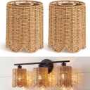2 Pcs Rattan Lamp Shade Small Scalloped Lampshade with E14 Adapter Ring Drum Lamp Shade E26 E27 5.9 x 4.8 in Lampshade Light Cover Chandelier Floor(Woven,Natural,Paper Rope)