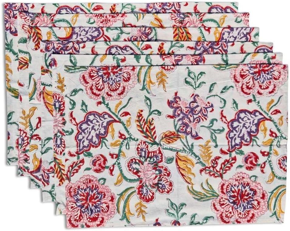 Placemats Set of 6 Cotton Fabric, Floral Cloth Table Mats 13x19 Inch, Washable Soft Kitchen & Dining Table Placemats, Boho Farmhouse Rustic Table Decor for Parties, Holidays & Everyday Use (White)