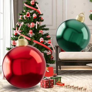 2 Pcs Inflatable Christmas Balls, 24 Inch Inflatable Christmas Ornaments for Outdoor, Blow Up Ornament Outside Xmas Decorations Holiday Lawn Decor (Red and Green)