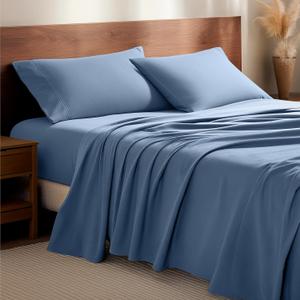Bare Home Flannel Sheet Set 100% Cotton, Velvety Soft Heavyweight - Double Brushed Flannel - Deep Pocket (Twin, Coronet Blue)