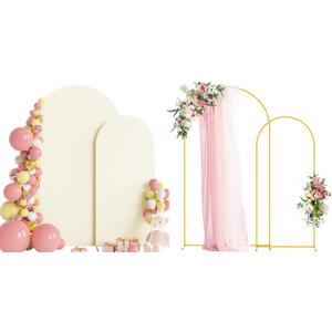 Wokceer Wedding Arch Backdrop Stand and Cover Set of 2 Metal Arch Stand with Arch Cover Ivory 7.2FT, 6FT for Birthday Party Wedding Ceremony Bridal Baby Shower Event Decor