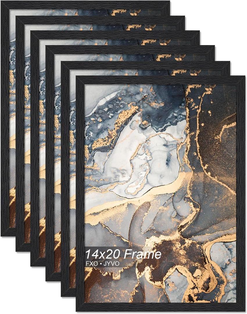 Engineered Wood 14x20 Picture Frame Set of 6, Black Frame for 14 x 20 Inch Picture Poster Photo, Light Weight 14 by 20 Frame with Wood-grain for Wall - 6 Pack/Black/14 x20
