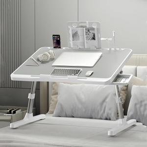 Laptop Desk for Bed, Adjustable Beds Table with USB Charge Port, Foldable Lap top Table with Storage Drawer, Portable Laptops Bed Desk Tray for Eating Working Writing Reading (Silver)