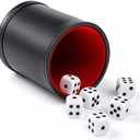 Felt Lined PU Leather Dice Cup Set with 6 Dot Dices (Black, Pack of 1)