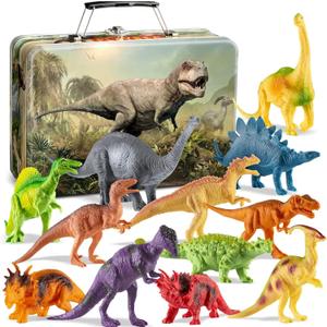 PLAYVIBE Dinosaur Toys for Kids 3-5  12 Realistic Small Dinosaur Figures with Metal Storage Box, Soft Dino Toy for Boys & Girls 5-7 Years Old  Toddler Boy, Animal Dino Toys