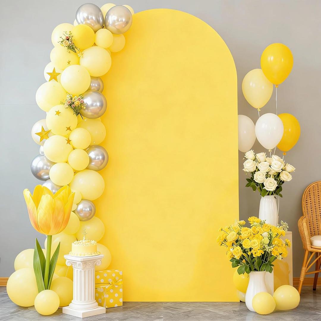 6.6FT Yellow Arch Backdrop Cover - Polyester Fitted Wedding Arch Stand Covers Round Top Chiara Arch Backdrop Cover for Birthday Party Banquet Photo Background Decoration